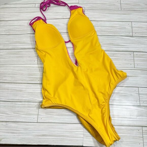 NWT VICTORIA’S SECRET PINK TIE DYE DEEP V STRAPPY PADDED ONE PIECE SWIMSUIT M - Picture 3 of 7